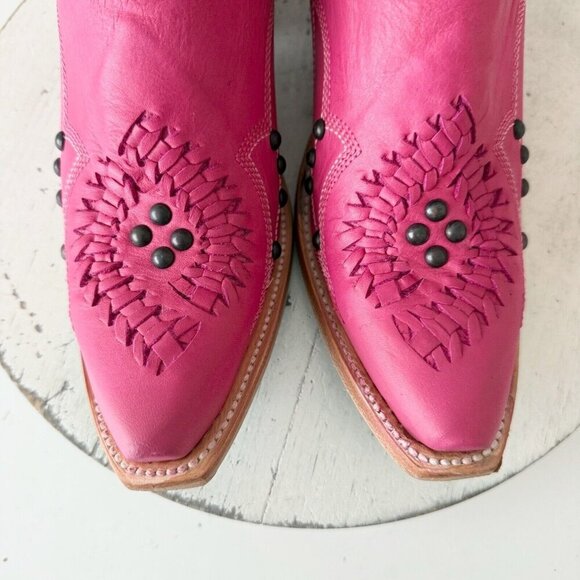 Lane COSSETTE Womens Cowboy Booties 6.5 Western Cowgirl Short Boots Pink Leather - Picture 6 of 12